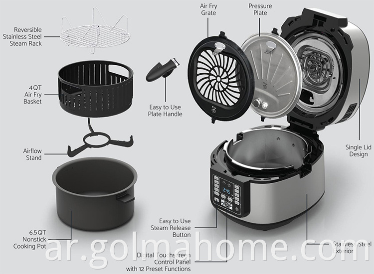 مقلاة هوائية بالبخار بدون زيت بضغط كهربائي r طباخ مقلي مقلاة هوائية رقمية بالبخار